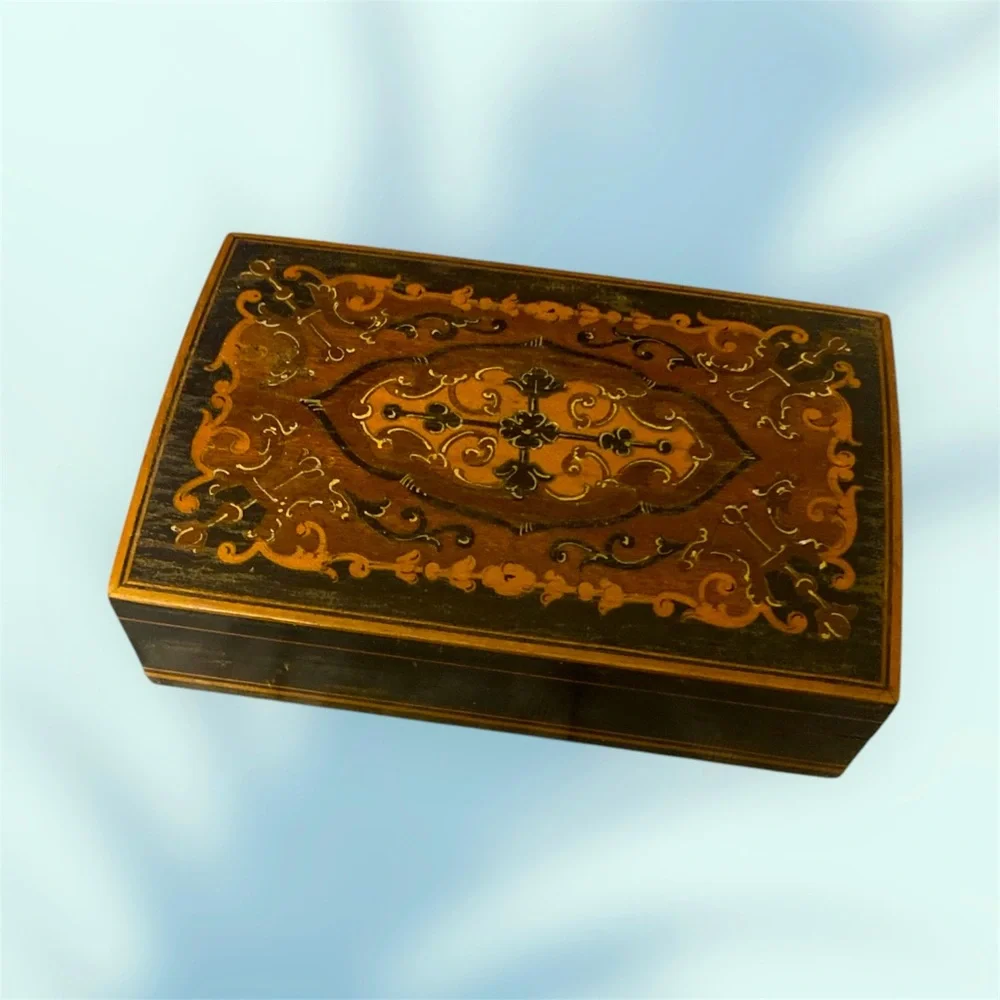 Vintage Wooden Floral Inlay Rectangular Box Made in Italy EUC Measures:3.25 X 5.